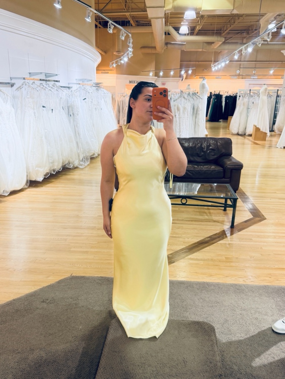 Elegant Yellow Halter Satin Evening Dress